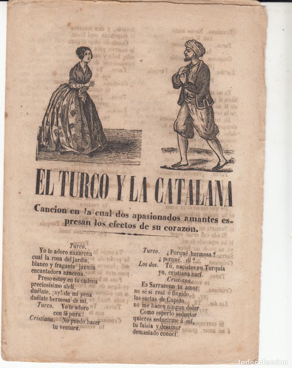 Collezionismo di Riviste e Giornali: PLIEGO DE CORDEL - ROMAN&Ccedil;OS - EL TURCO Y LA CATALANA - 1860 -