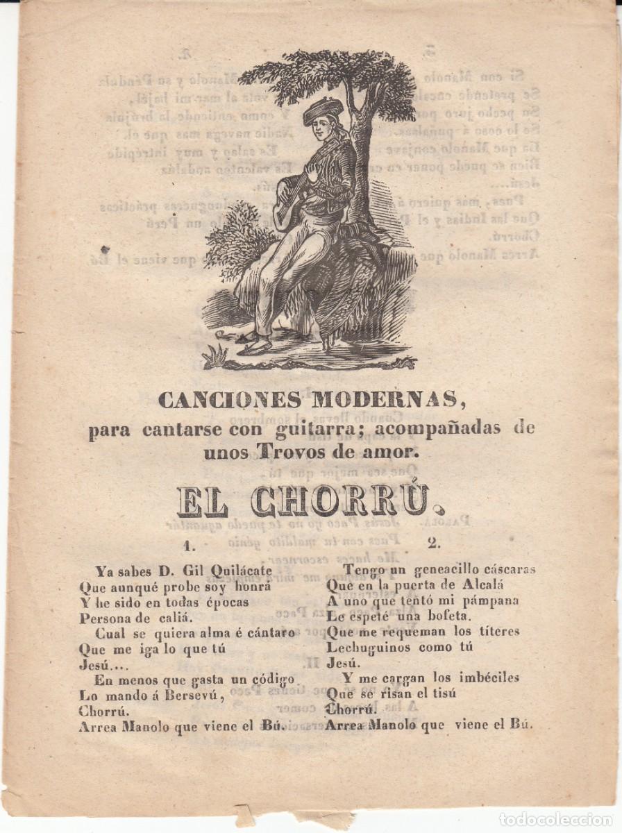 Collectionnisme de Revues et Journaux: PLIEGO DE CORDEL - ROMAN&Ccedil;OS - CANCIONES MODERNAS - EL CHORR&Uacute;