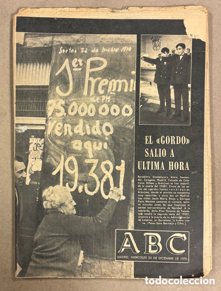 Coleccionismo de revistas y peri&oacute;dicos: ABC (17 DE FEBRERO DE 1970). 19.381 EL GORDO LOTER&Iacute;A NAVIDAD: BARCELONA, GUADALAJARA, ALORA, SANTAND