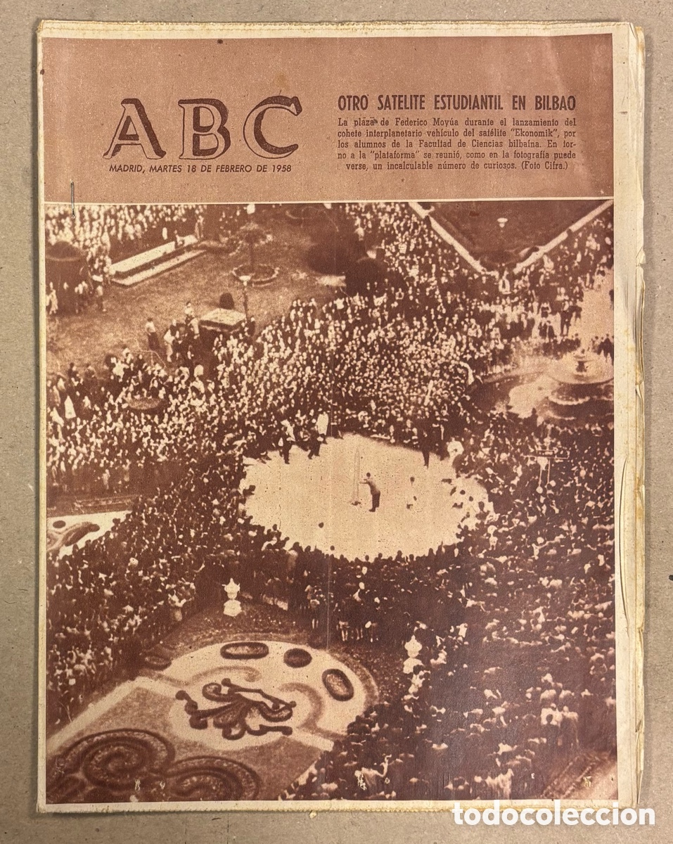 Coleccionismo de revistas y peri&oacute;dicos: ABC (18 DE FEBRERO DE 1958). LANZAMIENTO SATELITE ESTUDIANTES FACULTAD DE CIENCIAS DE BILBAO,&hellip;