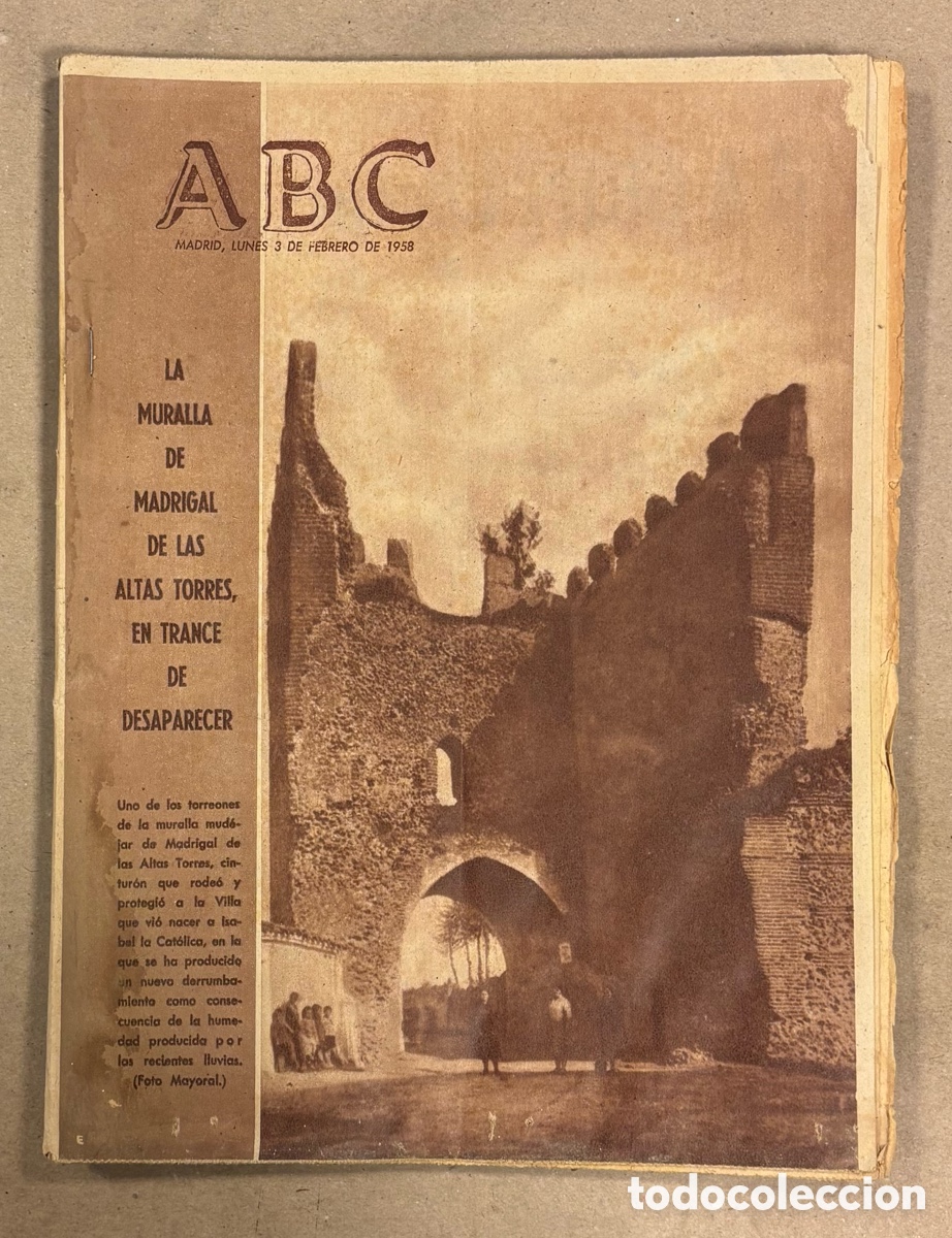 Coleccionismo de revistas y peri&oacute;dicos: ABC (3 DE FEBRERO DE 1958). LA MURALLA DE MADRIGAL DE LAS ALTAS TORRES EN TRANCE DE DESAPARECER