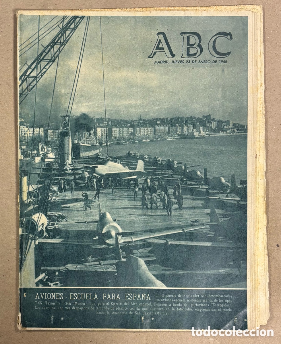 Coleccionismo de revistas y peri&oacute;dicos: ABC (23 DE ENERO DE 1958). LLEGAN A SANTANDER AVIONES ESCUELA PARA EL EJ&Eacute;RCITO DEL AIRE,..