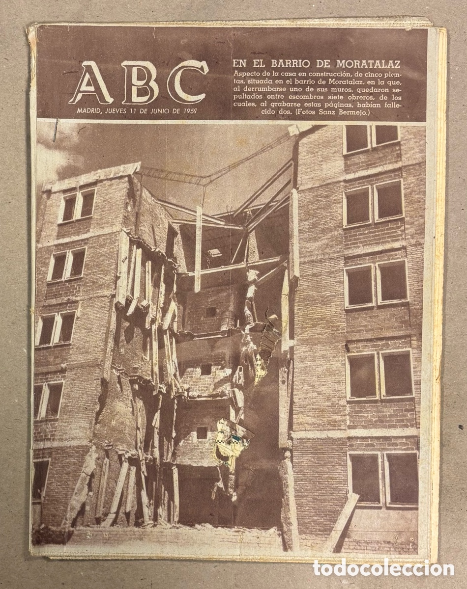 Coleccionismo de revistas y peri&oacute;dicos: ABC (11 DE JUNIO DE 1959). DERRUMBE EDIFICIO EN EL BARRIO DE MORATALAZ, REPORTAJE TORO BRAVO,&hellip;