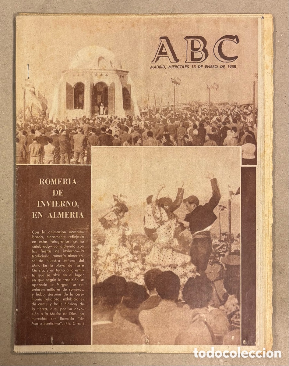 Coleccionismo de revistas y peri&oacute;dicos: ABC (15 DE ENERO DE 1958). ROMER&Iacute;A DE INVIERNO EN ALMERIA POR NUESTRA SE&Ntilde;ORA DEL MAR,&hellip;