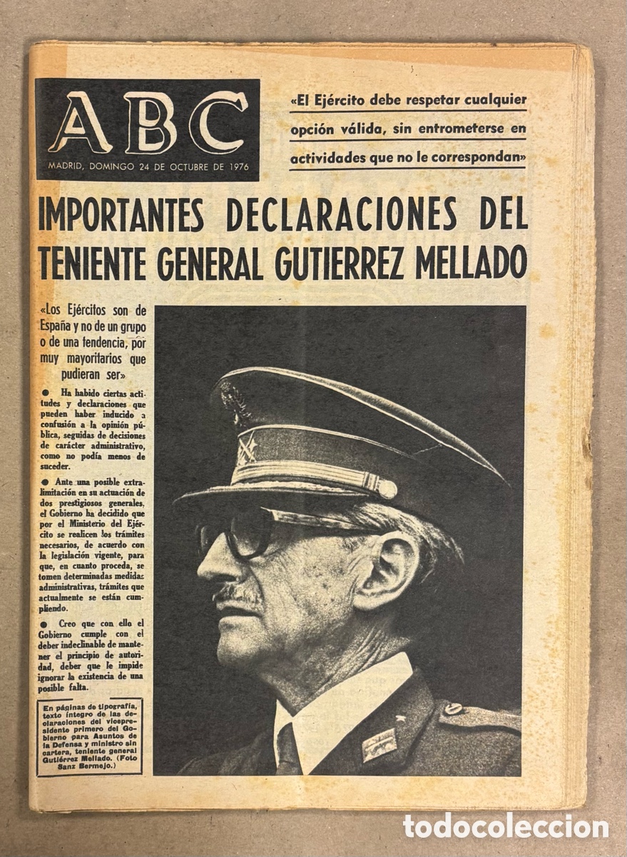 Coleccionismo de revistas y peri&oacute;dicos: ABC (24 OCTUBRE 1976). IMPORTANTES DECLARACIONES DEL TENIENTE GENERAL GUTIERREZ MELLADO,&hellip;