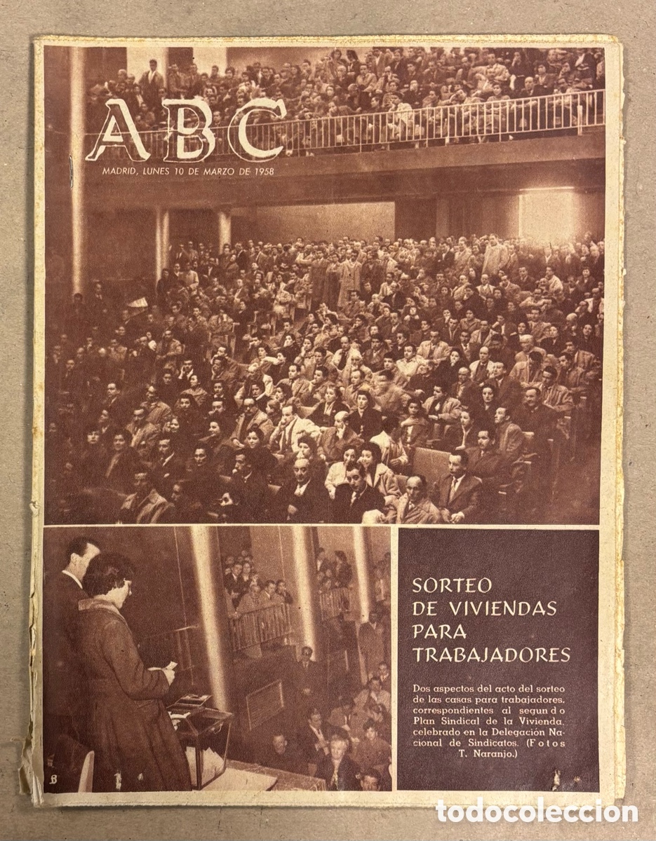 Coleccionismo de revistas y peri&oacute;dicos: ABC (10 MARZO 1958). SORTEO DE VIVIENDAS PARA TRABAJADORES EN LA DELEGACI&Oacute;N NACIONAL DE SINDCATOS