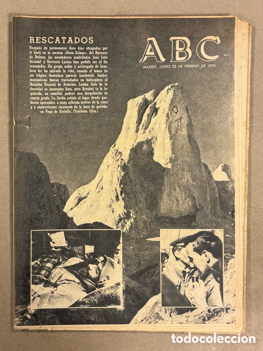 Collezionismo di Riviste e Giornali: ABC (23 DE FEBRERO DE 1970). RESCATADOS 2 MONTA&Ntilde;EROS EN ROCA SOLANO DEL NARANCO DE BULNES