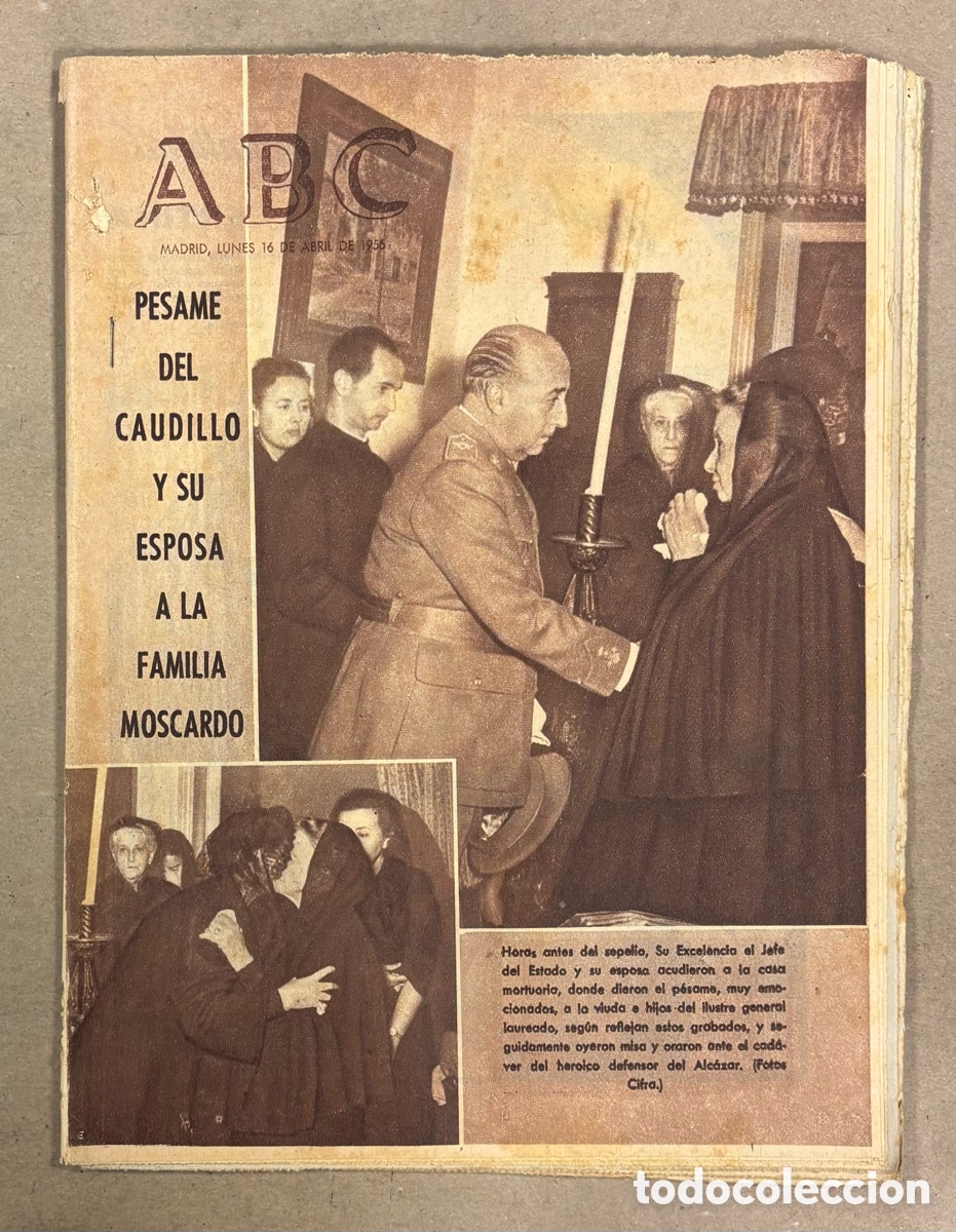 Coleccionismo de revistas y peri&oacute;dicos: ABC (16 DE ABRIL DE 1956). P&Eacute;SAME DEL CAUDILLO Y SU ESPOSA A LA FAMILIA DEL GENERAL MOSCARD&Oacute;,&hellip;