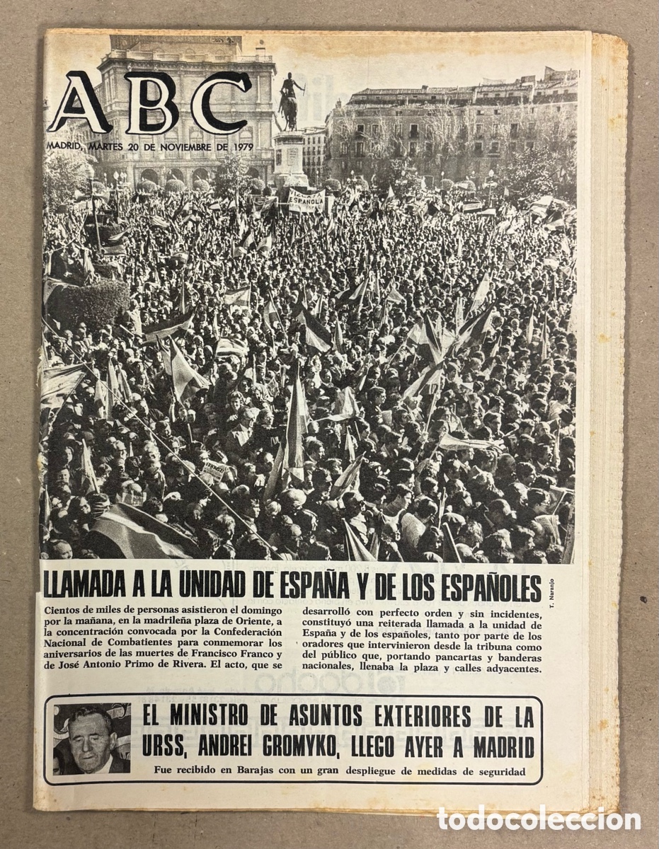 Coleccionismo de revistas y peri&oacute;dicos: ABC (20 NOVIEMBRE 1979). CONCENTRACI&Oacute;N ANIVERSARIO MUERTE FRANCO LLAMADA A LA UNIDAD DE ESPA&Ntilde;A Y DE