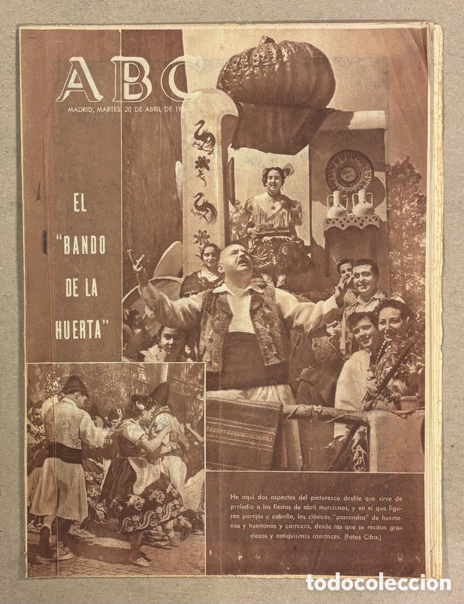 Collezionismo di Riviste e Giornali: ABC (20 ABRIL 1954). EN EL BANDO DE LA HUERTA FIESTAS MURCIA, ESPA&Ntilde;A CAMPE&Oacute;N MUNDO JUVENIL F&Uacute;TBOL