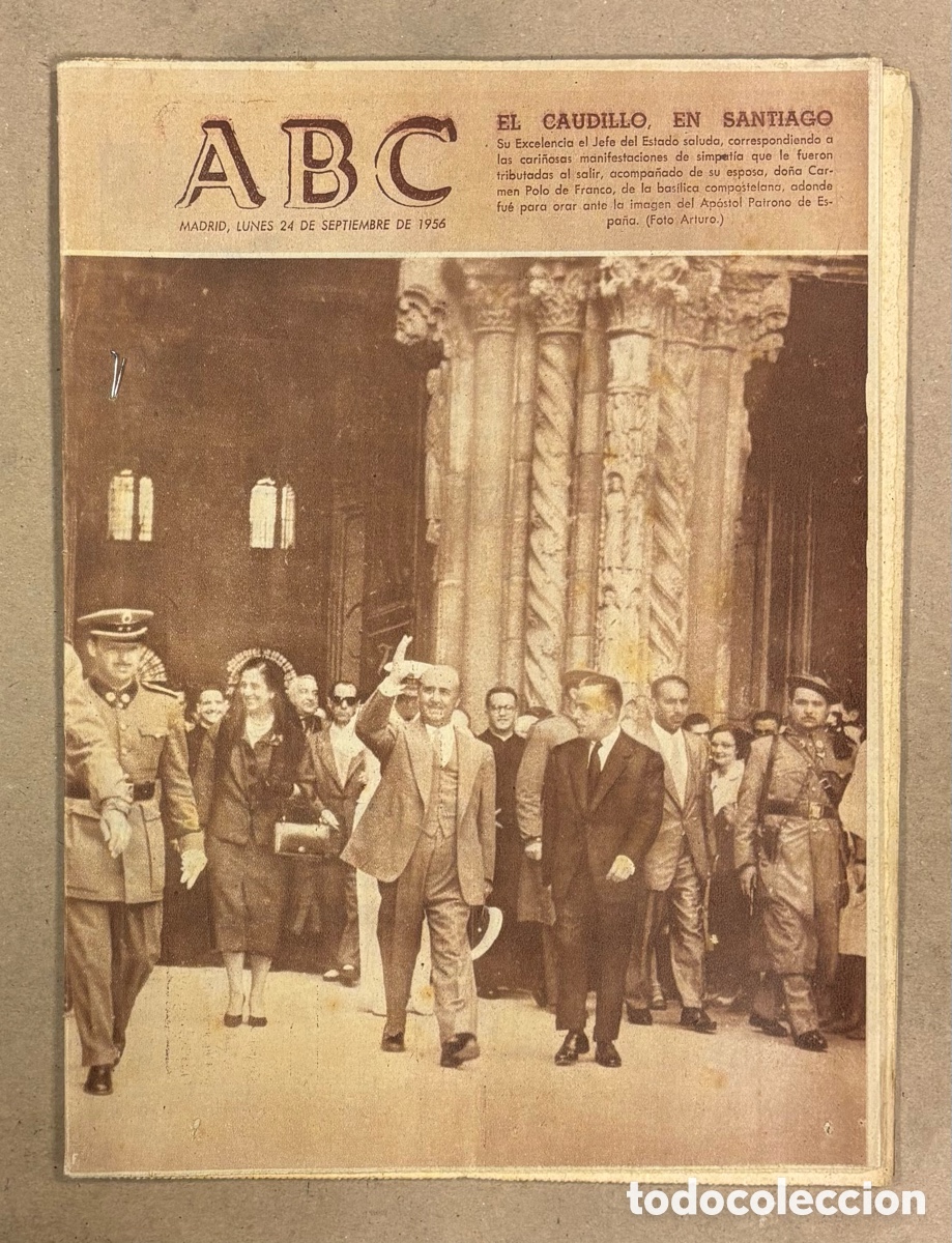 Coleccionismo de revistas y peri&oacute;dicos: ABC (24 DE SEPTIEMBRE DE 1956). EL CAUDILLO EN SANTIAGO, AVILES GAN&Oacute; 7-1 AL SANTANDER,..