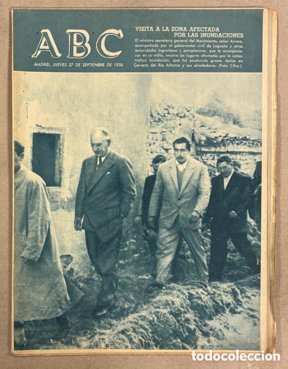 Coleccionismo de revistas y peri&oacute;dicos: ABC (27 DE SEPTIEMBRE DE 1956). VISITA A ZONA AFECTADA INUNDACIONES CERVERA DEL R&Iacute;O ALHAMA (LA RIOJA