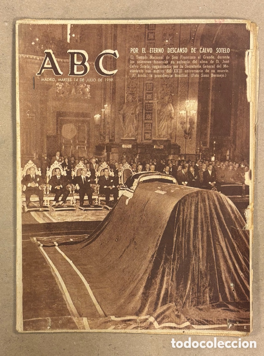 Coleccionismo de revistas y peri&oacute;dicos: ABC (14 DE JULIO DE 1959). FUNERAL POR D. JOS&Eacute; CALVO SOTELO EN SAN FRANCISCO EL GRANDE,&hellip;