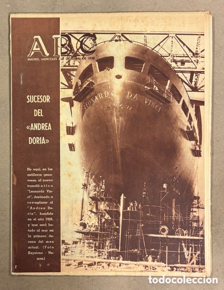 Coleccionismo de revistas y peri&oacute;dicos: ABC (3 DE DICIEMBRE DE 1958). TRASATL&Aacute;NTICO LEONARDO DA VINCI SUSTITUYE AL ANDREA DORIA