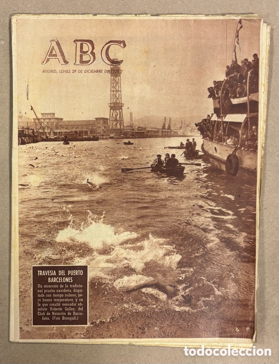 Coleccionismo de revistas y peri&oacute;dicos: ABC (29 DICIEMBRE 1958). TRAVES&Iacute;A NATACI&Oacute;N NAVIDE&Ntilde;A PUERTO BARCELONA ROBERTO GALLES CLUB NATACI&Oacute;N BA