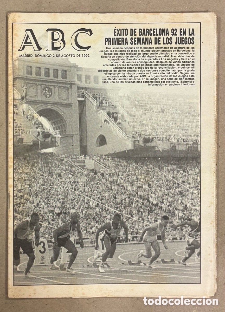 Coleccionismo de revistas y peri&oacute;dicos: ABC (2 DE AGOSTO DE 1992). &Eacute;XITO EN BARCELONA &lsquo;92 EN LA PRIMERA SEMANA DE LOS JUEGOS,..