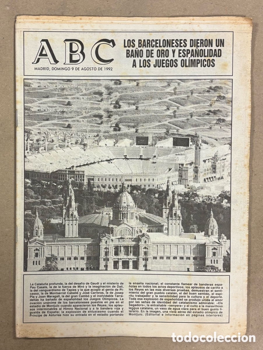 Coleccionismo de revistas y peri&oacute;dicos: ABC (9 AGOSTO 1992). LOS BARCELONESES DIERON UN BA&Ntilde;O DE ORO Y ESPA&Ntilde;OLIDAD A LOS JUEGOS OL&Iacute;MPICOS