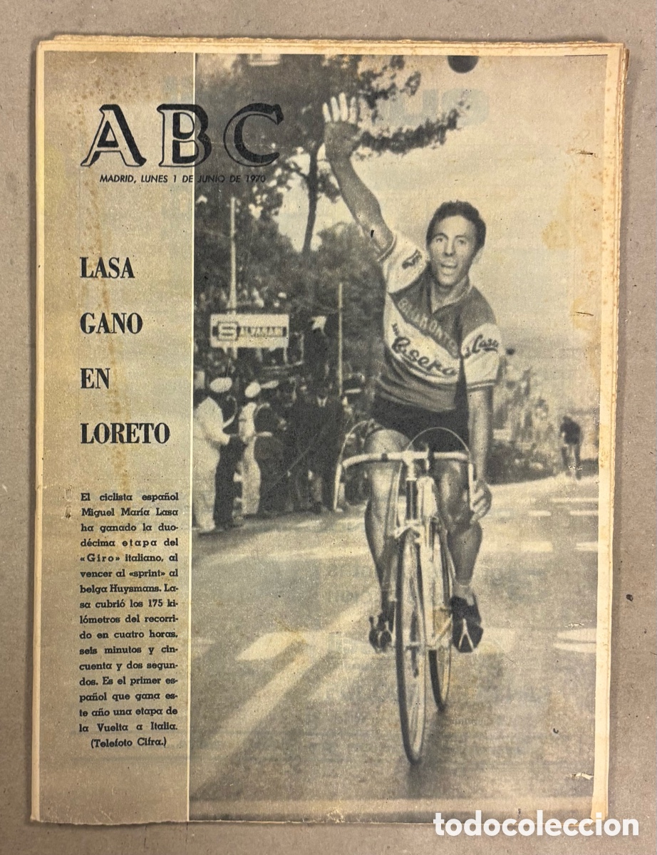 Coleccionismo de revistas y peri&oacute;dicos: ABC (1 DE JUNIO DE 1970). MIGUEL MAR&Iacute;A LASA GANA LA &Uacute;LTIMA ETAPA DEL GIRO DE ITALIA,&hellip;