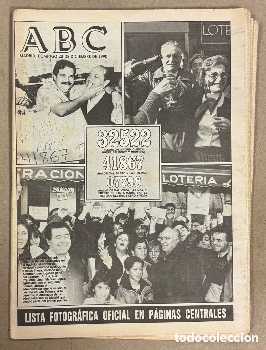 Coleccionismo de revistas y peri&oacute;dicos: ABC (23 DICIEMBRE 1990). 32.522 GORDO DE LOTER&Iacute;A NAVIDAD: ALCORC&Oacute;N, MADRID, CUENCA, HUETE,&hellip;