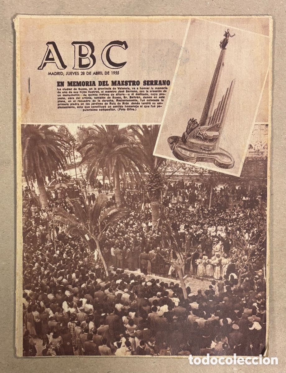 Colecionismo de Revistas e Jornais: ABC (28 DE ABRIL DE 1955). HOMENAJE EN SUECA (VALENCIA) AL MAESTRO JOS&Eacute; SERRANO,&hellip;