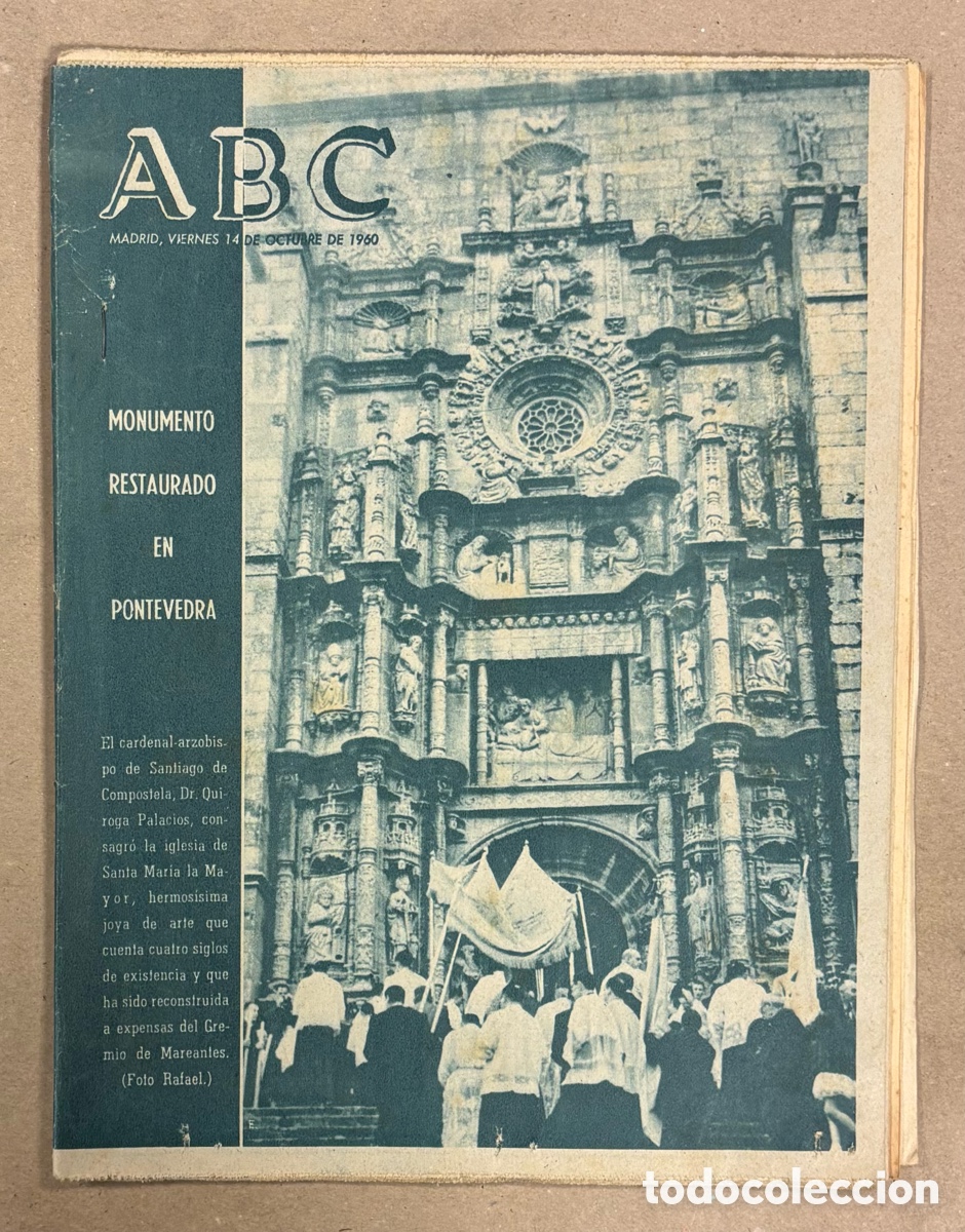 Coleccionismo de revistas y peri&oacute;dicos: ABC (14 DE OCTUBRE DE 1960). LA IGLESIA DE SANTA MAR&Iacute;A LA MAYOR EN PONTEVEDRA,..,