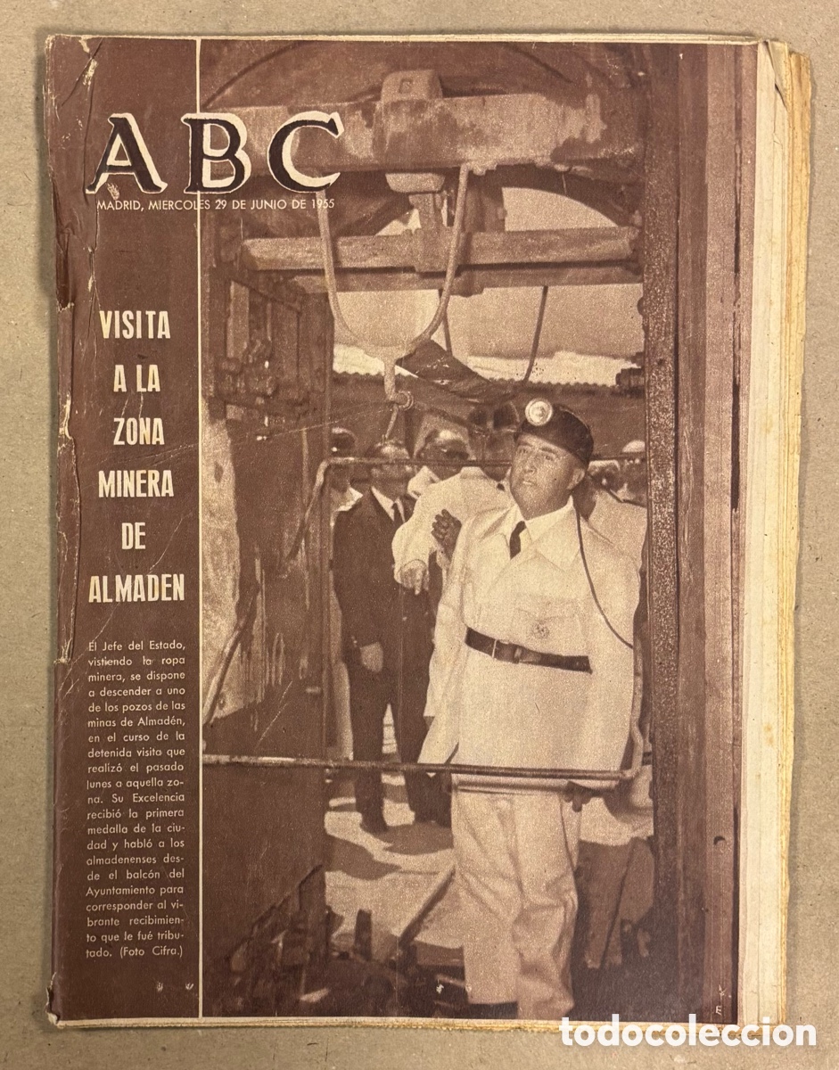 Coleccionismo de revistas y peri&oacute;dicos: ABC (29 DE JUNIO DE 1955). VISITA DE FRANCO A LA ZONA MINERA DE ALMADEN CIUDAD REAL,&hellip;