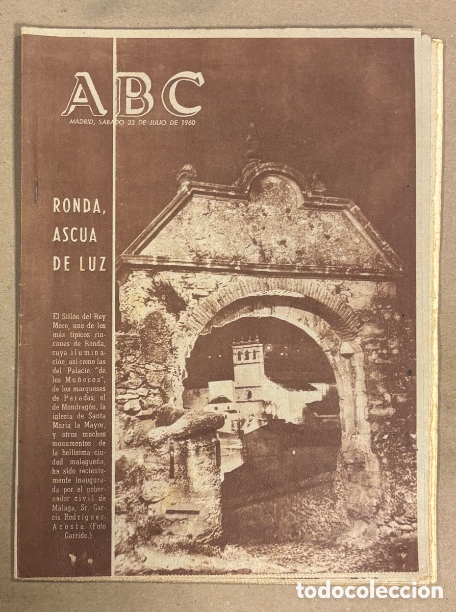 Coleccionismo de revistas y peri&oacute;dicos: ABC (23 JULIO 1960). EL SILL&Oacute;N DEL REY MORO DE RONDA, FUTBOLISTAS ESPA&Ntilde;OLES BUENOS AIRES ENFERMOS