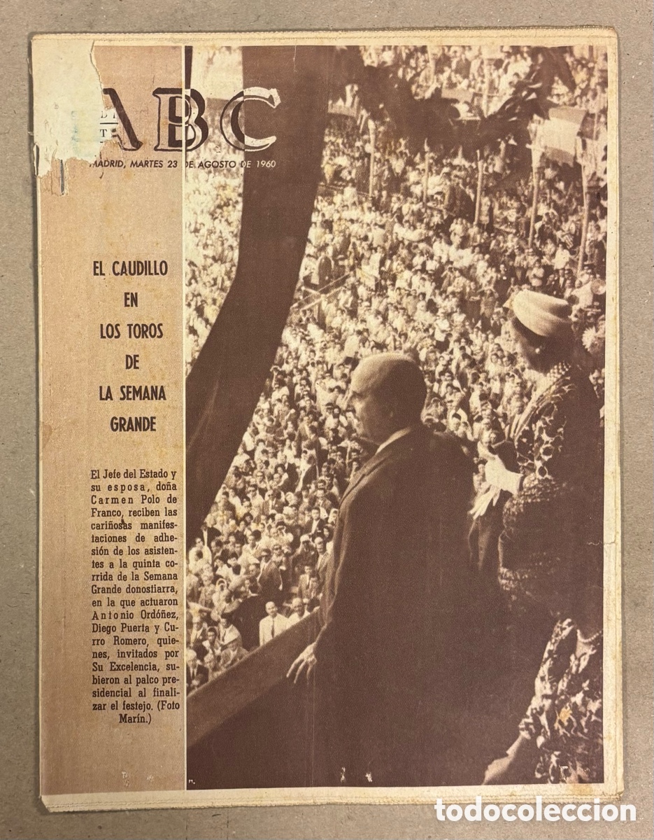 Coleccionismo de revistas y peri&oacute;dicos: ABC (23 DE AGOSTO DE 1960). EL CAUDILLO EN LOS TOROS DE LA SEMANA GRANDE DE BILBAO,&hellip;
