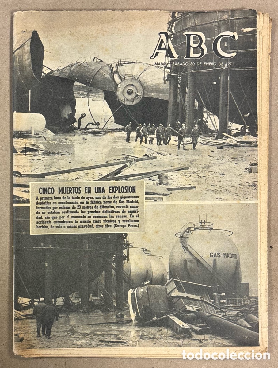 Coleccionismo de revistas y peri&oacute;dicos: ABC (30 DE ENERO DE 1971). EXPLOSI&Oacute;N EN F&Aacute;BRICA DE GAS DE MADRID PORVICA 5 MUERTOS,&hellip;