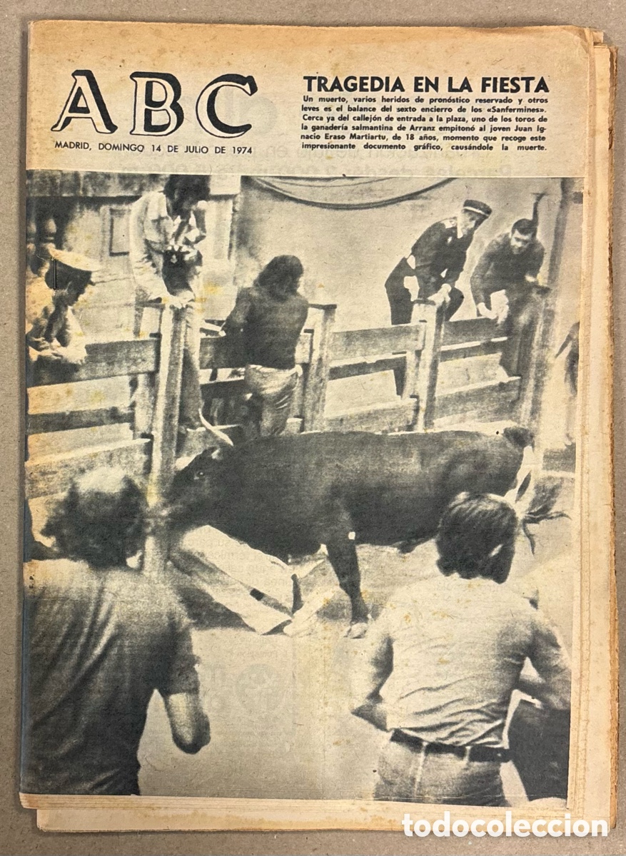 Coleccionismo de revistas y peri&oacute;dicos: ABC (14 DE JULIO DE 1974). TRAGEDIA EN LOS ENCIERROS DE SAN FERM&Iacute;N,&hellip;