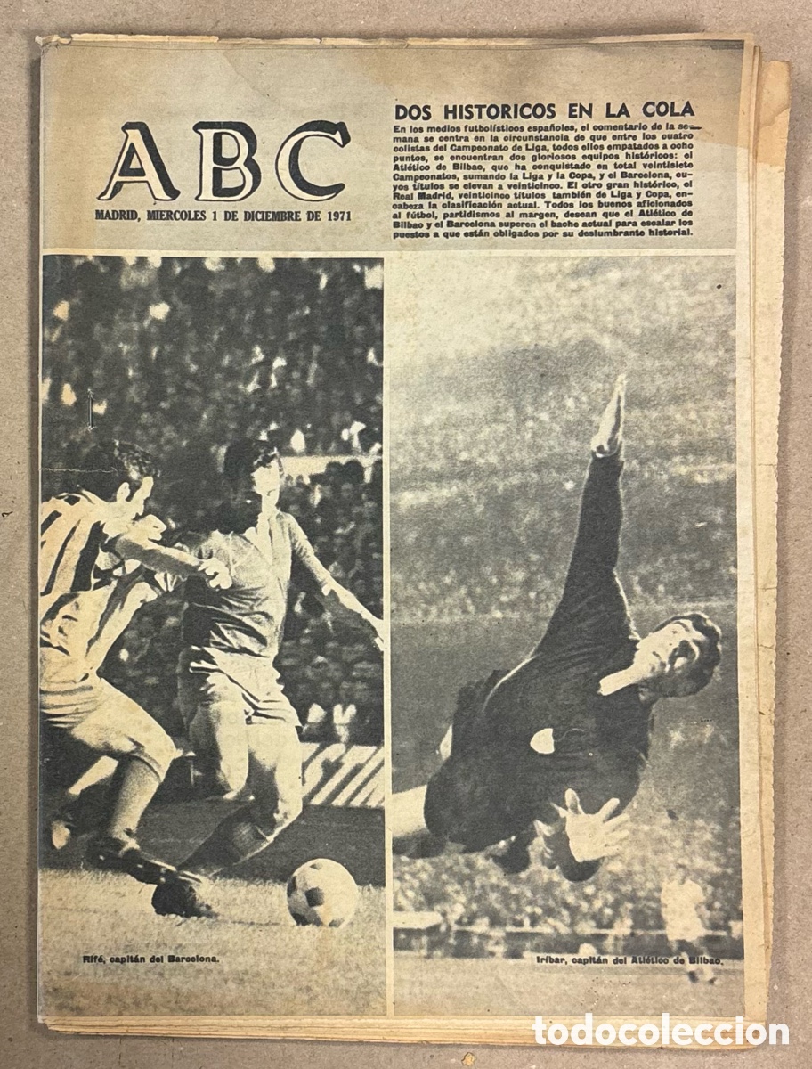 Coleccionismo de revistas y peri&oacute;dicos: ABC (1 DE DICIEMBRE E 1971). BARCELONA CF Y ATHLETIC BILBAO COLISTAS DE LA LIGA,&hellip;