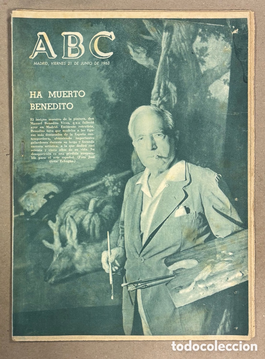 Coleccionismo de revistas y peri&oacute;dicos: ABC (21 JUNIO 1963). HA MUERTO EL PINTOR MANUEL BENEDITO VIVES, FINAL COPA ZARAGOZA - BARCELONA
