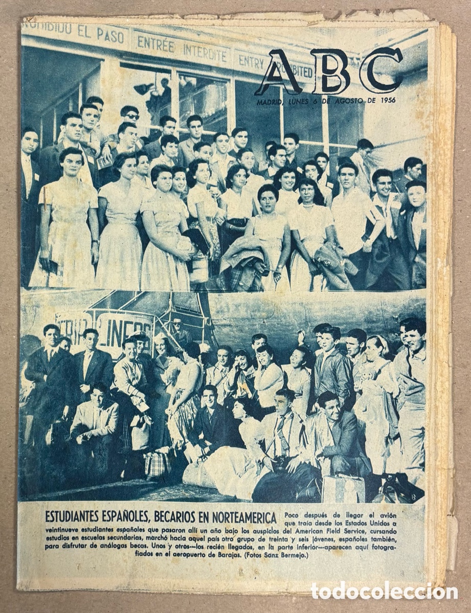 Coleccionismo de revistas y peri&oacute;dicos: ABC (4 AGOSTO 1956). ESTUDIANTES ESPA&Ntilde;OLES BECARIOS EN NORTEAM&Eacute;RICA, TACHI TOM&Aacute;S Y GARRIDO PE&Ntilde;ALARA