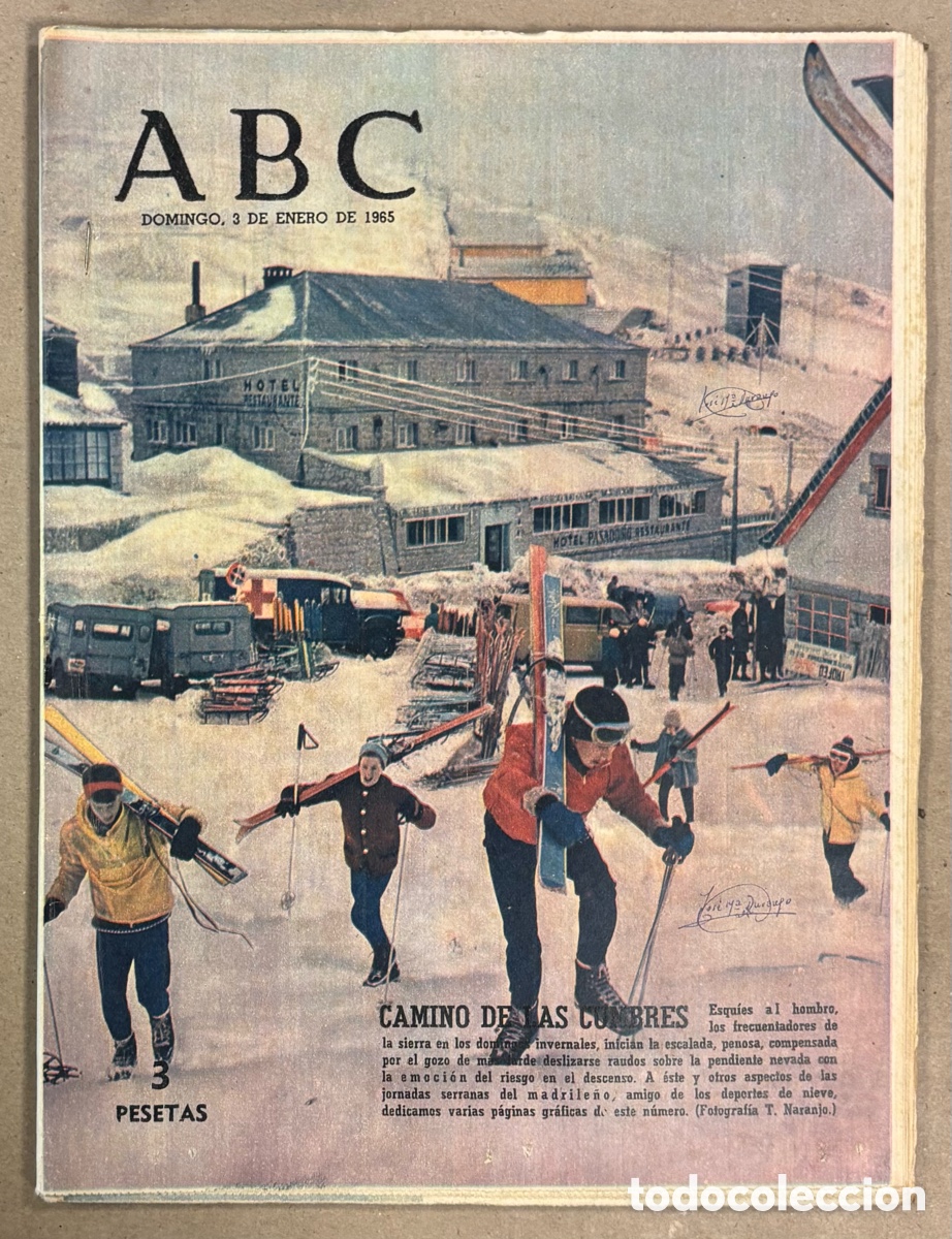Coleccionismo de revistas y peri&oacute;dicos: ABC (3 DE ENERO DE 1965). ESQUIADORES EN EL PUERTO DE NAVACERRADA, REAL MADRID - ESPA&Ntilde;OL,&hellip;
