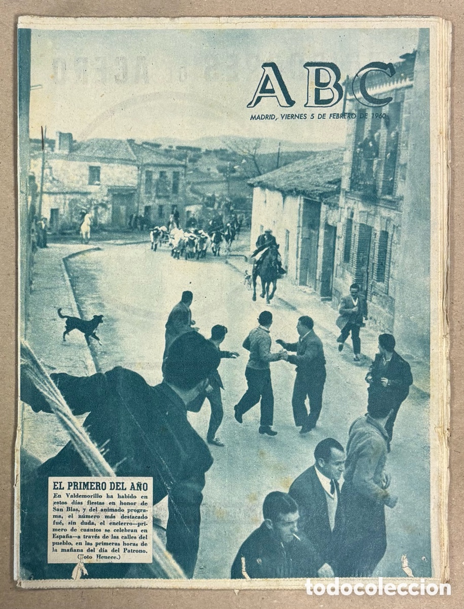 Coleccionismo de revistas y peri&oacute;dicos: ABC (5 DE FEBRERO DE 1960). PRIMER ENCIERRO DE VALDEMORILLO (MADRID) POR LAS FIESTAS DE SAN BLAS