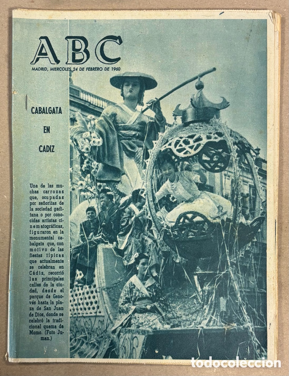 Coleccionismo de revistas y peri&oacute;dicos: ABC (24 DE FEBRERO DE 1960). CABALGATA EN C&Aacute;DIZ POR LAS FIESTAS, NUEVOS ASTILLEROS EN FERROL,&hellip;