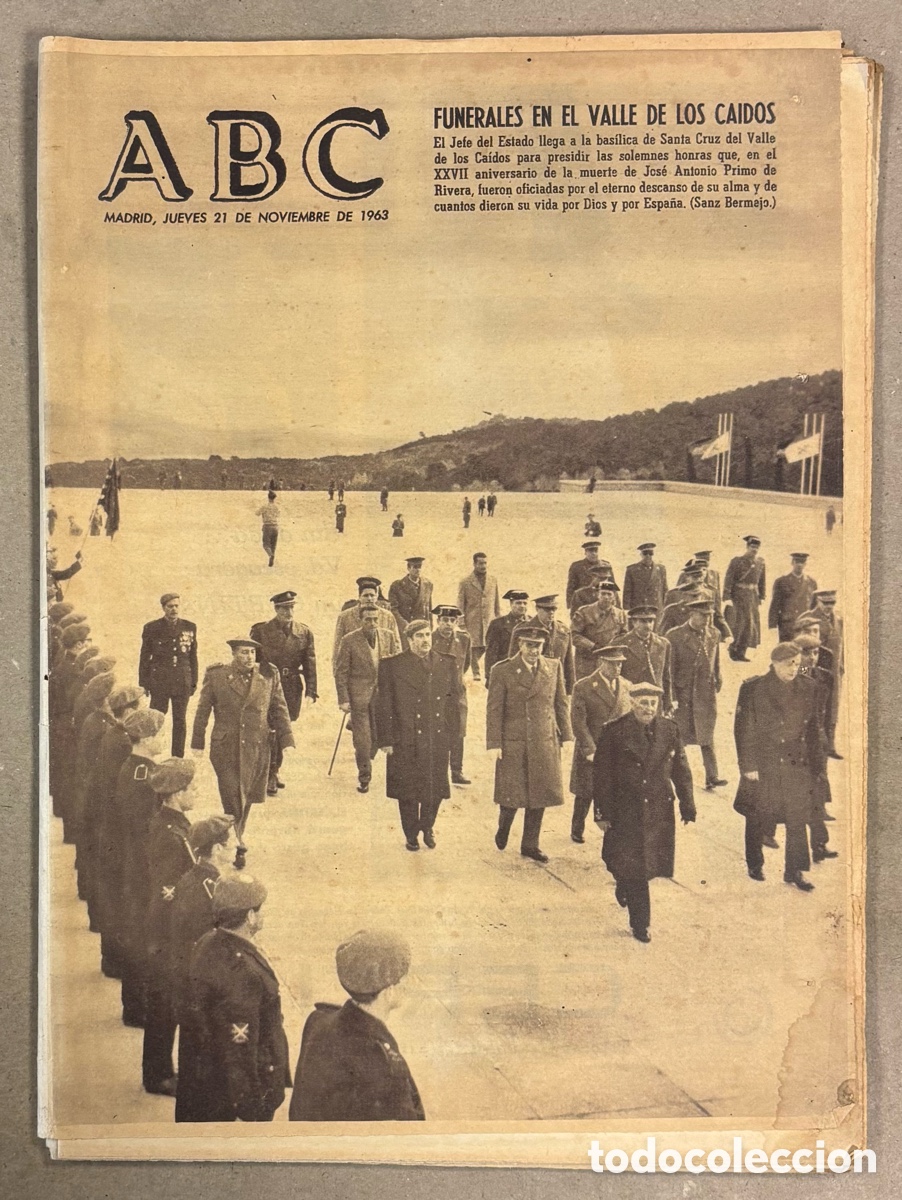 Coleccionismo de revistas y peri&oacute;dicos: ABC (21 NOVIEMBRE 1963). FRANCO EN VALLE DE LOS CA&Iacute;DOS FUNERALES ANIVERSARIO PRIMO DE RIVERA