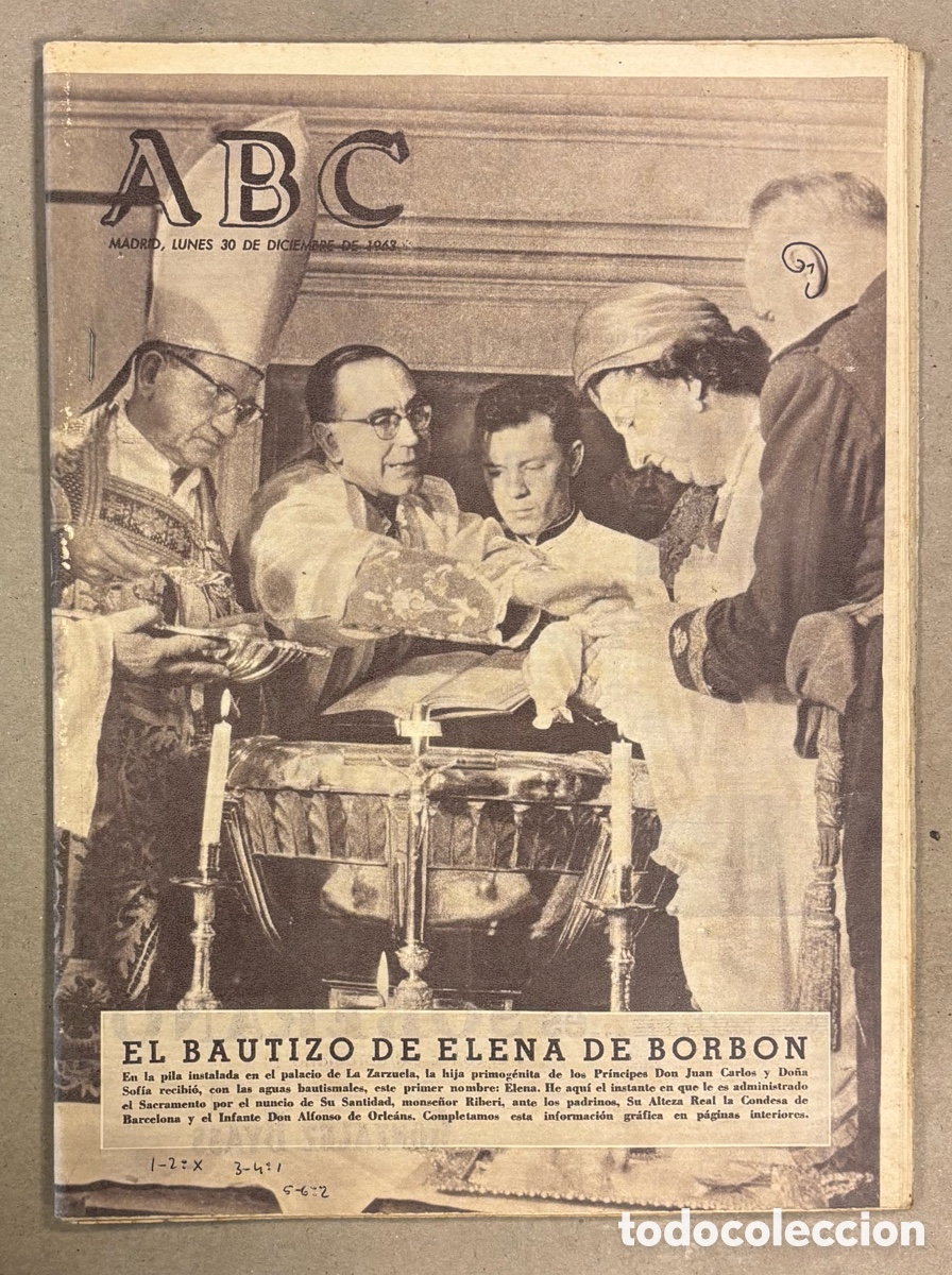 Coleccionismo de revistas y peri&oacute;dicos: ABC (30 DE DICIEMBRE DE 1963). EL BAUTIZO DE ELENA DE BORB&Oacute;N, REAL MADRID 3-0 AL LEVANTE,&hellip;