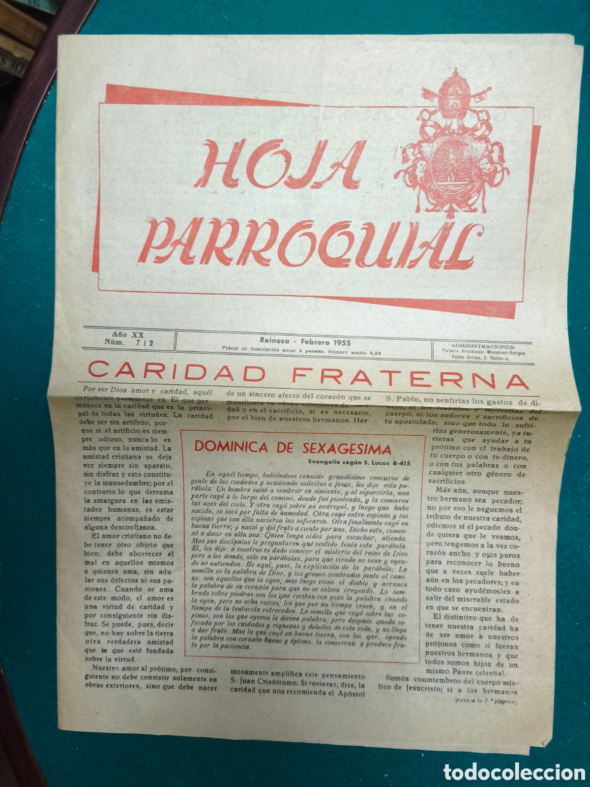Coleccionismo de revistas y peri&oacute;dicos: Hoja parroquial de Reinosa 1955 un