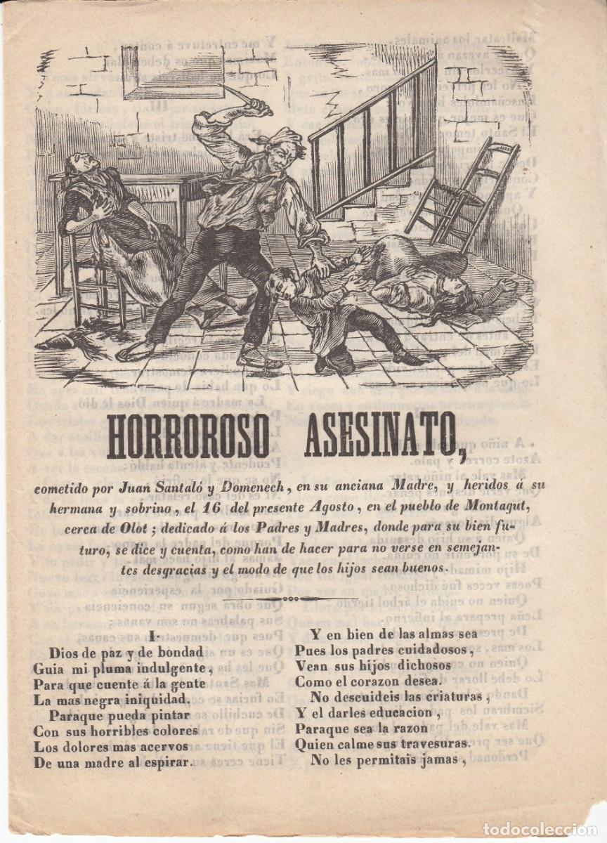 Coleccionismo de revistas y peri&oacute;dicos: PLIEGO DE CORDEL - ROMAN&Ccedil;OS - HORROROSO ASESINATO EN MONTAGUT - 1853