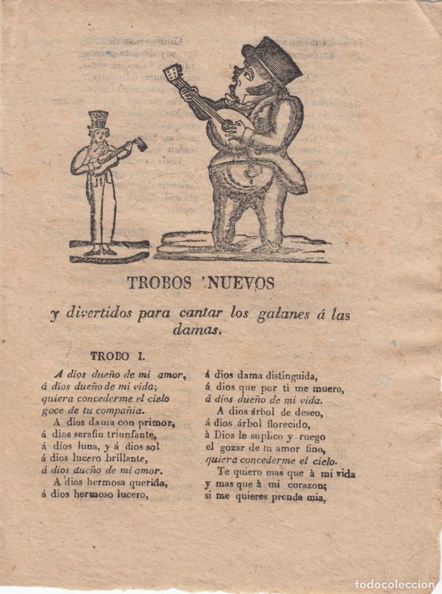 Coleccionismo de revistas y peri&oacute;dicos: PLIEGO DE CORDEL - ROMAN&Ccedil;OS - TROBOS NUEVOS Y DIVERTIDOS PARA CANTAR LOS GALANES - SIGLO XIX