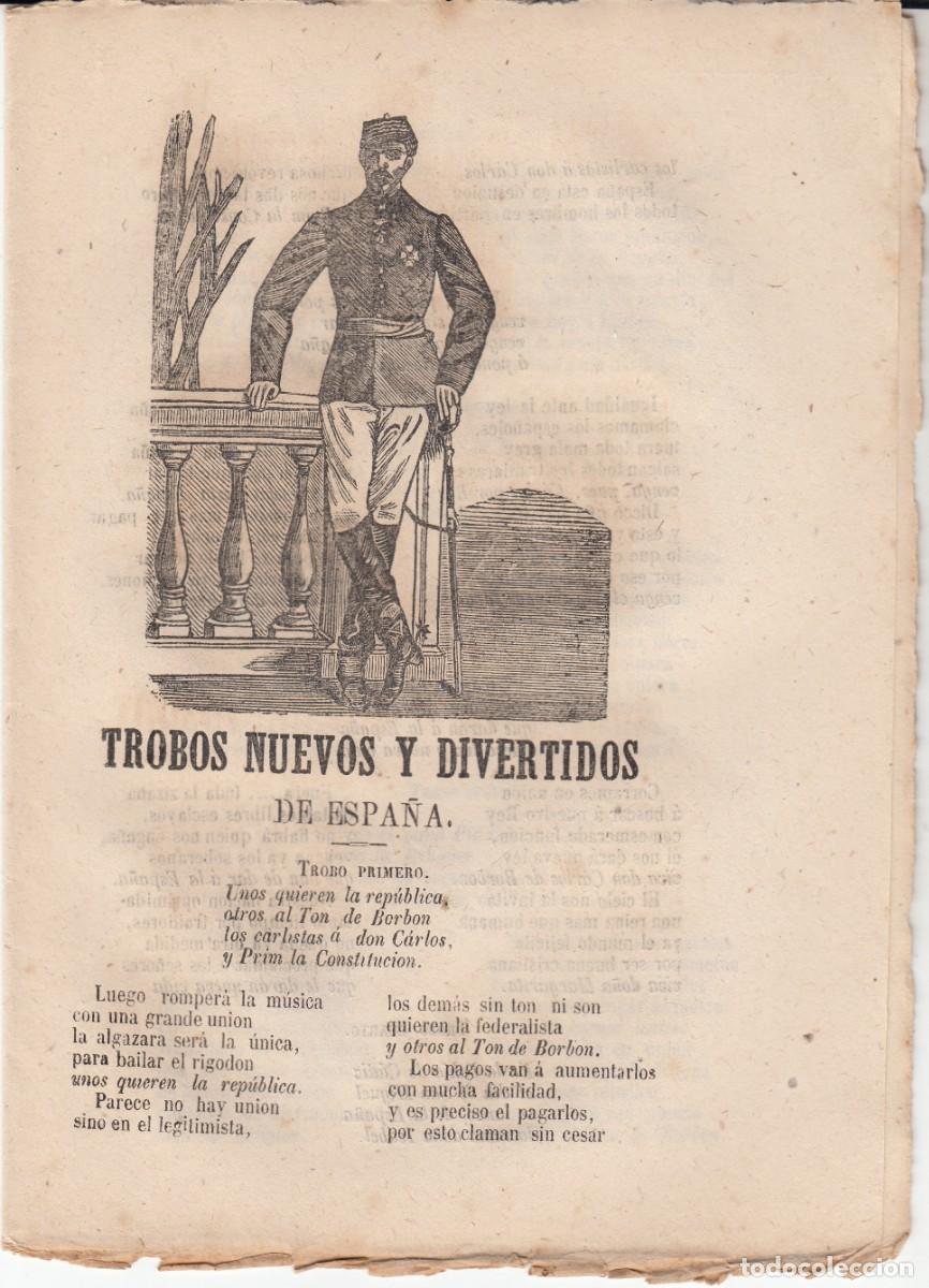 Coleccionismo de revistas y peri&oacute;dicos: PLIEGO DE CORDEL - ROMAN&Ccedil;OS - TROBOS NUEVOS Y DIVERTIDOS DE ESPA&Ntilde;A - SIGLO XIX