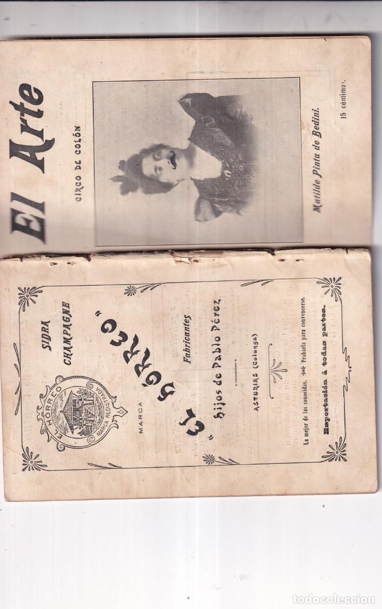 Coleccionismo de revistas y peri&oacute;dicos: EL ARTE REVISTA HEBDOMADARIA.A&Ntilde;O 1.-N&ordm; 19 1899. CIRCO DE COLON. MATILDE PINTA BEDINI SIDRA EL HORREO