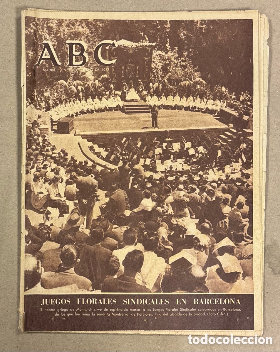 Collezionismo di Riviste e Giornali: ABC (5 DE MAYO DE 1958). JUEGOS FLORALES SINDICALES EN BARCELONA, VALLADOLID Y JA&Eacute;N A SEGUNDA