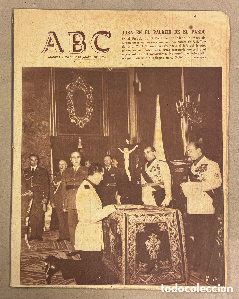 Collezionismo di Riviste e Giornali: ABC (19 MAYO 1958). JURA EN PALACIO DEL PARDO CONSEJEROS DE FET Y JONS, REAL MADRID ELIMINA ATL&Eacute;TICO