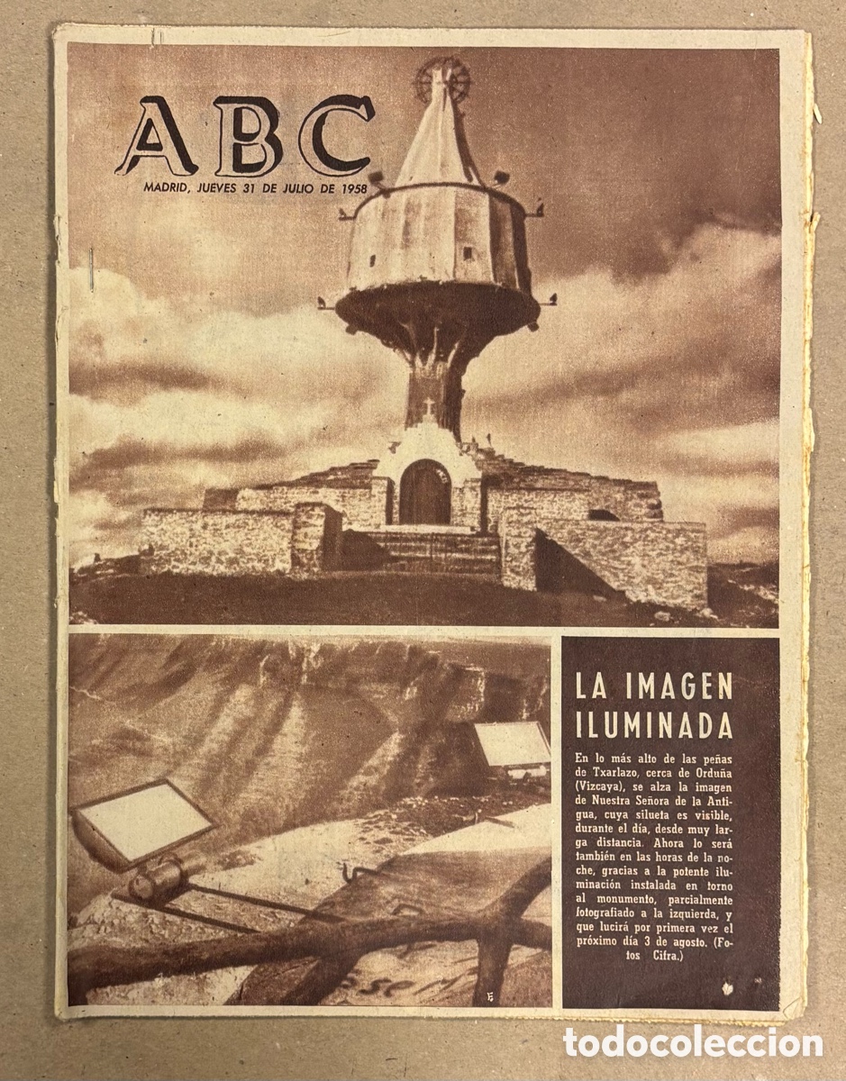 Coleccionismo de revistas y peri&oacute;dicos: ABC (31 DE JULIO DE 1958). LA IMAGEN DE MUESTRA SE&Ntilde;ORA DE TXARLAZO ORDU&Ntilde;A (BIZKAIA) ILUMINADA,&hellip;