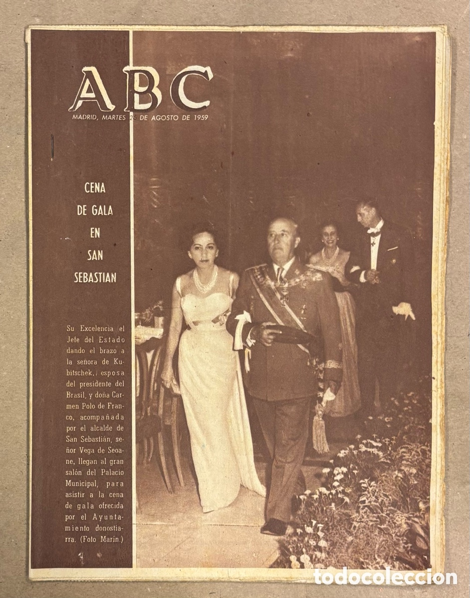 Coleccionismo de revistas y peri&oacute;dicos: ABC (26 DE AGOSTO DE 1958). EL CAUDILLO EN LA CENA DE GALA DE SAN SEBASTI&Aacute;N,,..