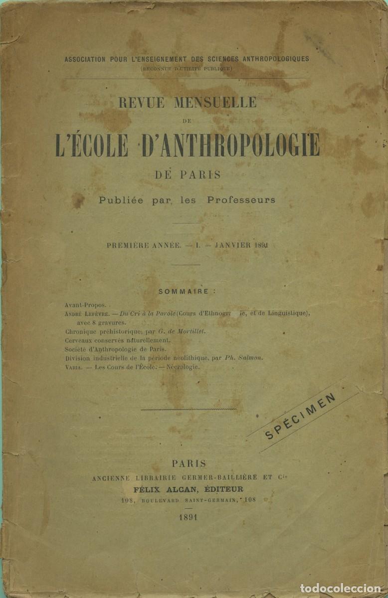 Coleccionismo de revistas y peri&oacute;dicos: Revue mensuelle de L'&Eacute;cole d'Anthropologie de Par&iacute;s. Premi&egrave;re Ann&eacute;e-I-Janvier 1891. Pp. 32