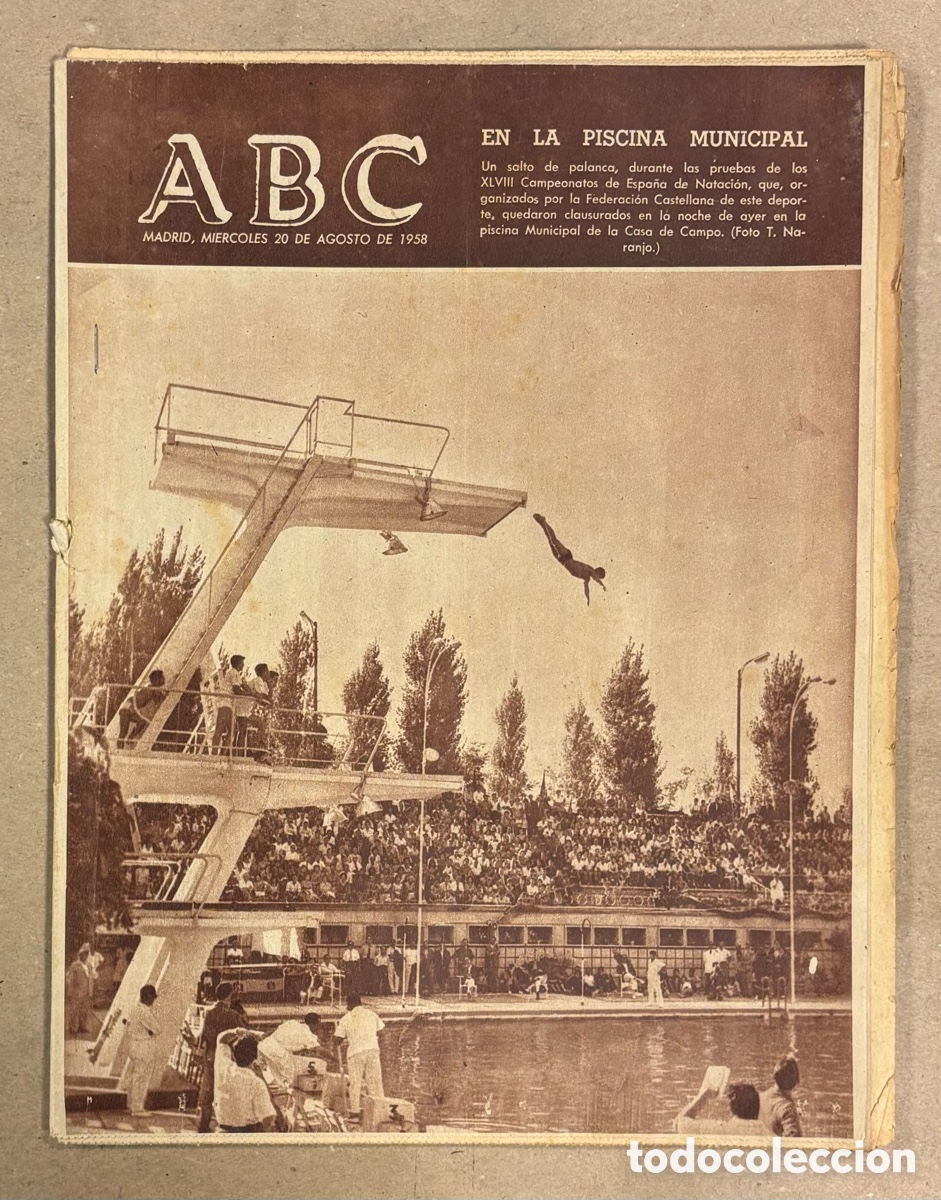 Coleccionismo de revistas y peri&oacute;dicos: ABC (20 AGOSTO 1958). CAMPEONATOS DE ESPA&Ntilde;A DE NATACI&Oacute;N EN LA PISCINA MUNICIPAL CASA DE CAMPO