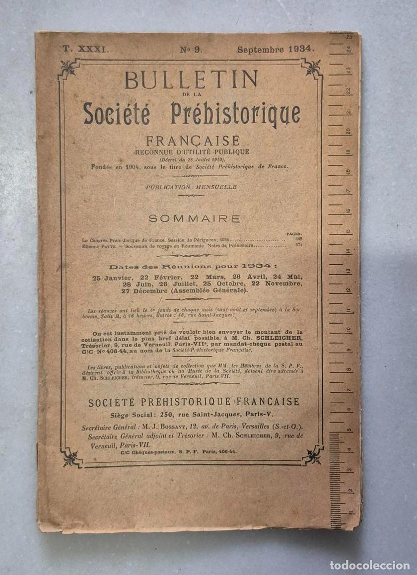 Coleccionismo de revistas y peri&oacute;dicos: Bulletin de la Societ&eacute; Pr&eacute;historique fran&ccedil;aise. T. XXXI. N&ordm; 9. Septembre 1934. Pp. 369-432 + 2